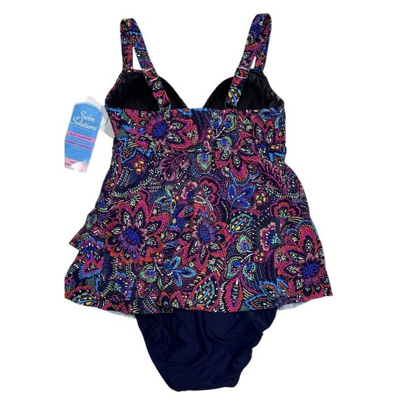 Swim Solutions Sz 8 Swim dress One-Piece Swimsuit Navy Multi Floral New NWT - Picture 4 of 5